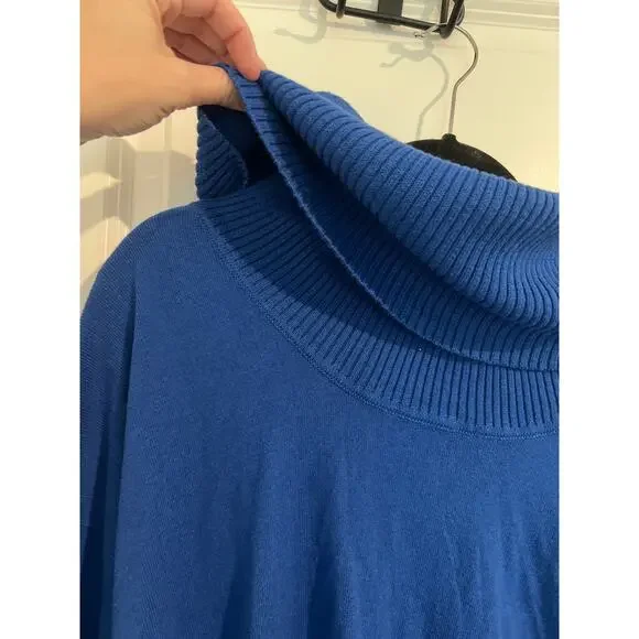 Michael Kors Long Sleeve Drape Cowl Neck Fringe Hem Knit Sweater Blue Women's 0X - Picture 4 of 7